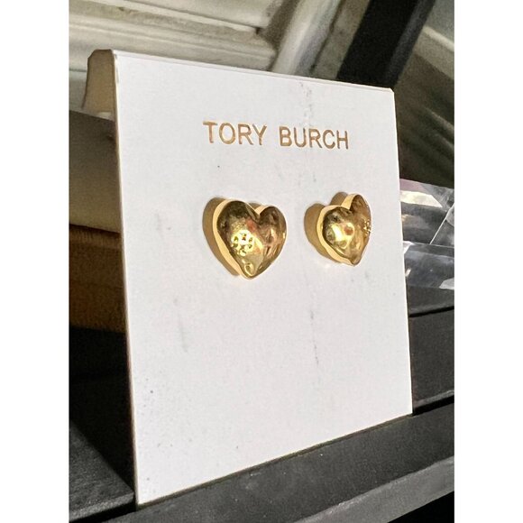 Tory Burch Gold Heart Stud Earrings - Picture 4 of 5
